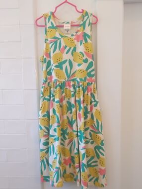 Hanna Andersson White Tank Dress with Yellow Lemon & Green Leaf Print